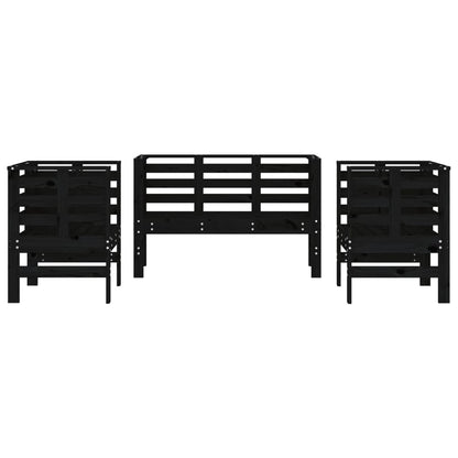 3-Piece Black Pine Wood Garden Lounge Set - Solid & Stylish