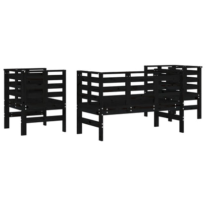 3-Piece Black Pine Wood Garden Lounge Set - Solid & Stylish