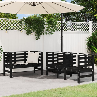 3-Piece Black Pine Wood Garden Lounge Set - Solid & Stylish