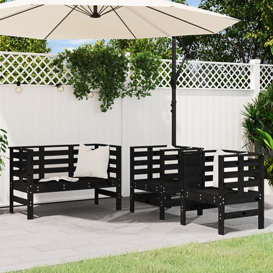 3-Piece Black Pine Wood Garden Lounge Set - Solid & Stylish