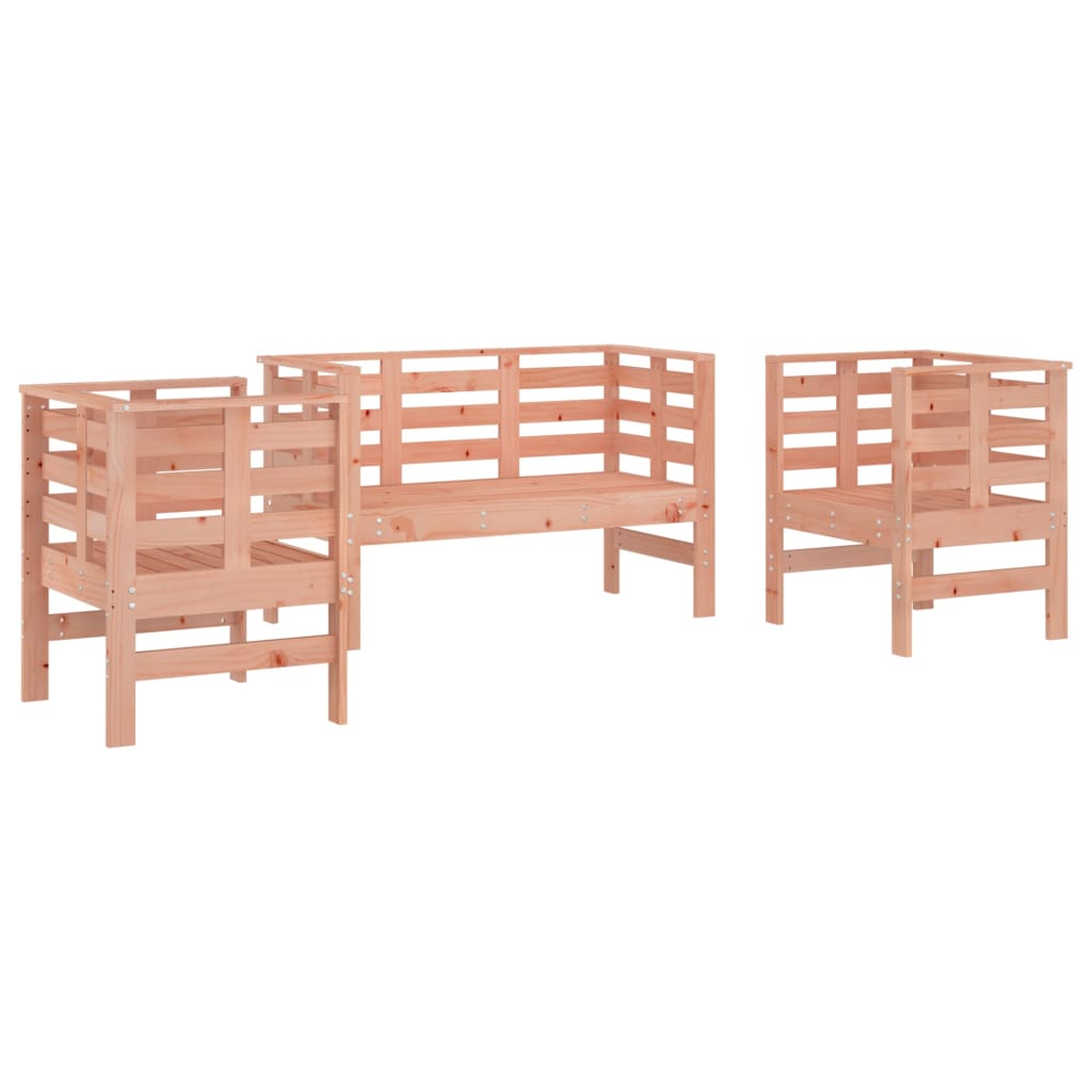 Douglas Solid Wood 3-Piece Garden Lounge Set - Natural Finish