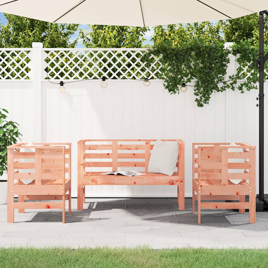 Douglas Solid Wood 3-Piece Garden Lounge Set - Natural Finish