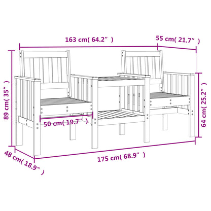 Solid Pine 2-Seater Garden Bench with Table - Natural Wood Finish