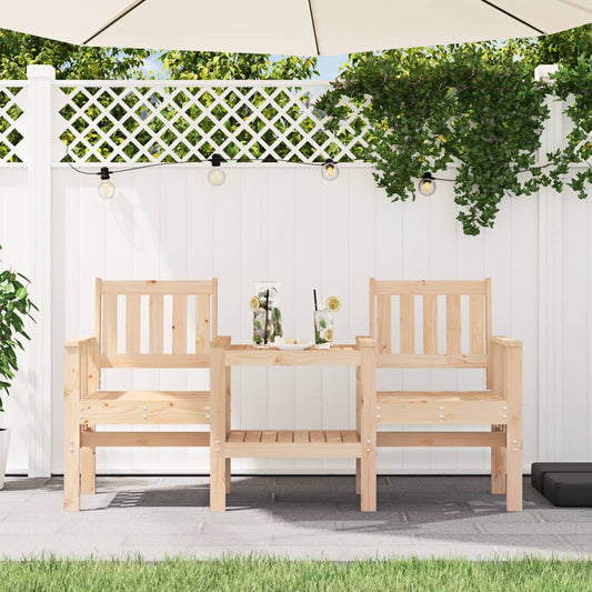 Solid Pine 2-Seater Garden Bench with Table - Natural Wood Finish