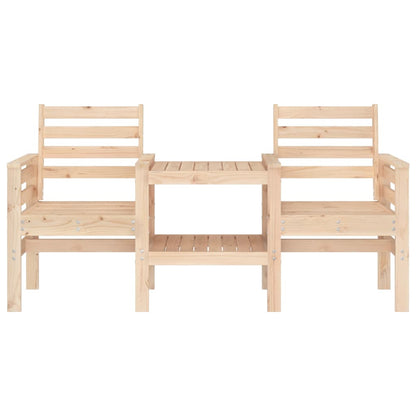 2-Seater Solid Pine Garden Bench with Table - Natural Wood Finish