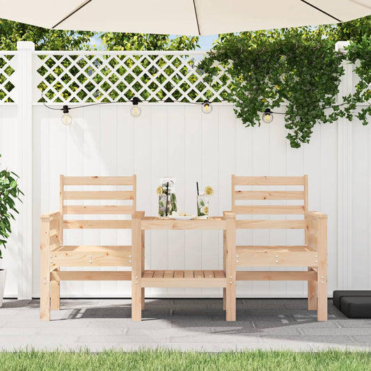 2-Seater Solid Pine Garden Bench with Table - Natural Wood Finish