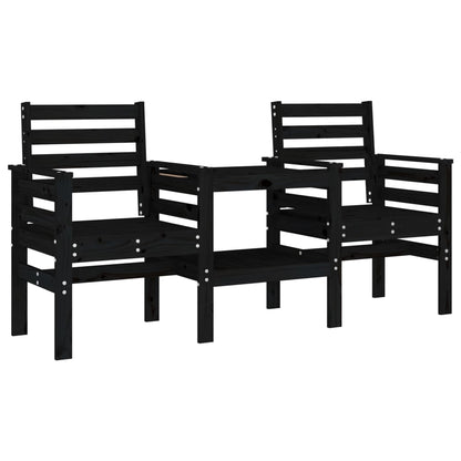 2-Seater Black Solid Pine Wood Garden Bench with Table