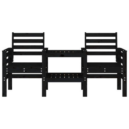 2-Seater Black Solid Pine Wood Garden Bench with Table