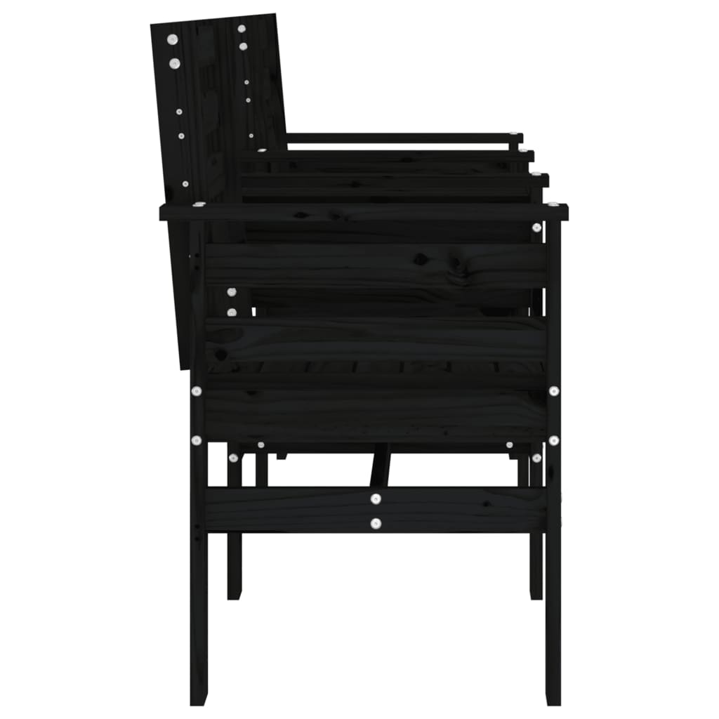 2-Seater Black Solid Pine Wood Garden Bench with Table