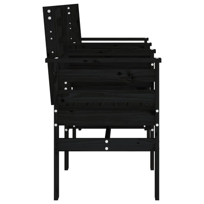 2-Seater Black Solid Pine Wood Garden Bench with Table