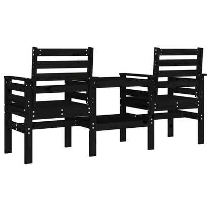 2-Seater Black Solid Pine Wood Garden Bench with Table