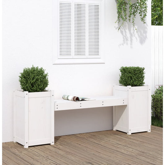 Solid Pine White Planter Bench - 180x36x63 cm Garden Furniture