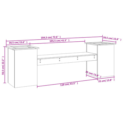 Solid Wood Pine White Planter Bench - 184.5x39.5x56.5 cm