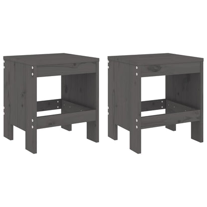 Set of 2 Grey Solid Pine Wood Garden Stools - 40x36x45 cm