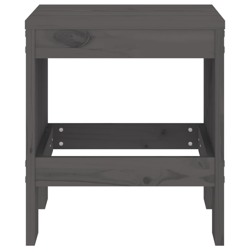 Set of 2 Grey Solid Pine Wood Garden Stools - 40x36x45 cm