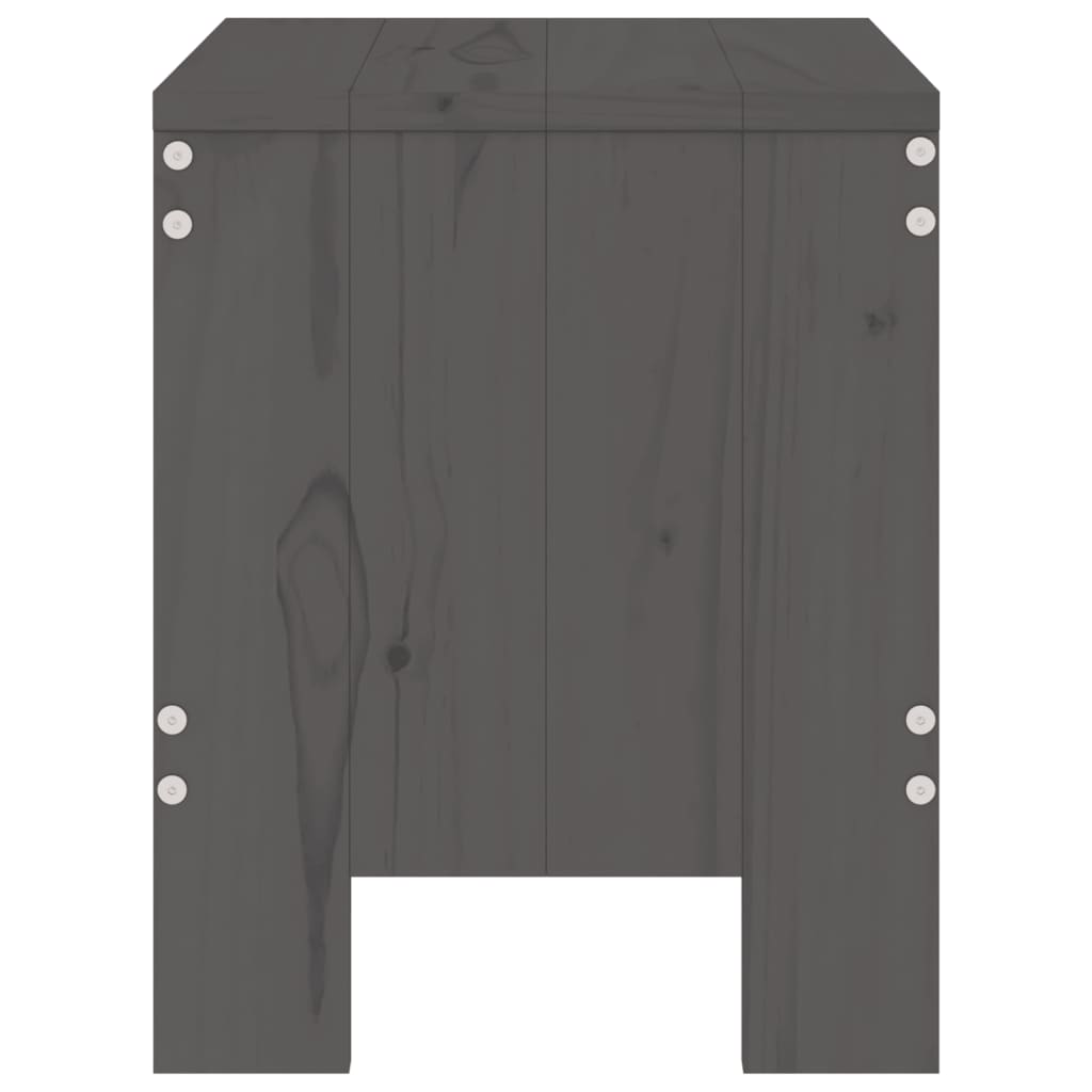 Set of 2 Grey Solid Pine Wood Garden Stools - 40x36x45 cm