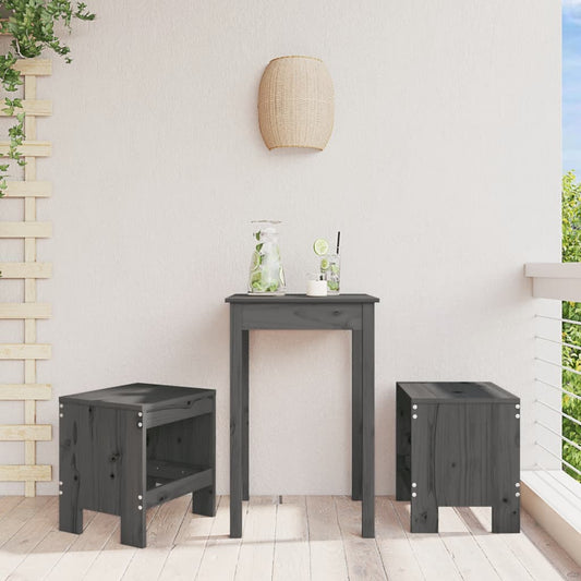 Set of 2 Grey Solid Pine Wood Garden Stools - 40x36x45 cm