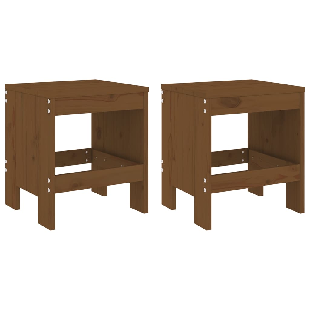 Solid Pine Garden Stools - Honey Brown, 2 Pcs, 40x36x45 cm