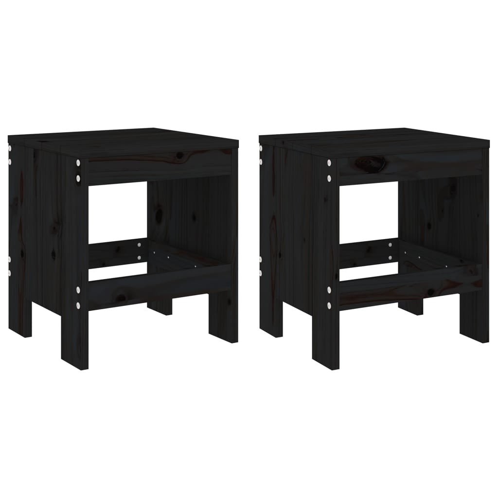 Black Solid Wood Pine Garden Stools, Set of 2 (40x36x45 cm)