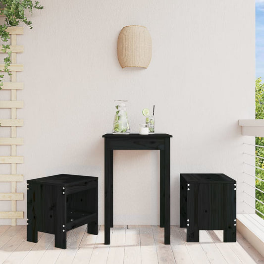 Black Solid Wood Pine Garden Stools, Set of 2 (40x36x45 cm)