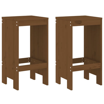 Set of 2 Honey Brown Solid Pine Wood Bar Stools 40x36x75 cm