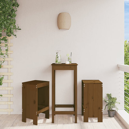 Set of 2 Honey Brown Solid Pine Wood Bar Stools 40x36x75 cm