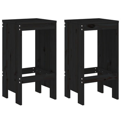 Sleek Black Pine Wood Bar Stools Set of 2 - 40x36x75 cm