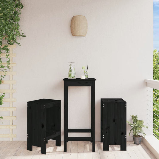 Sleek Black Pine Wood Bar Stools Set of 2 - 40x36x75 cm