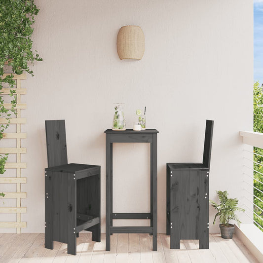 Grey Solid Pine Bar Stools Set 2pcs, 40x42x120 cm