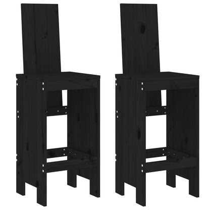 Black Solid Wood Pine Bar Stools Set of 2, 40x42x120 cm