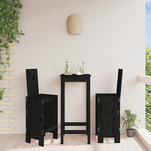 Black Solid Wood Pine Bar Stools Set of 2, 40x42x120 cm