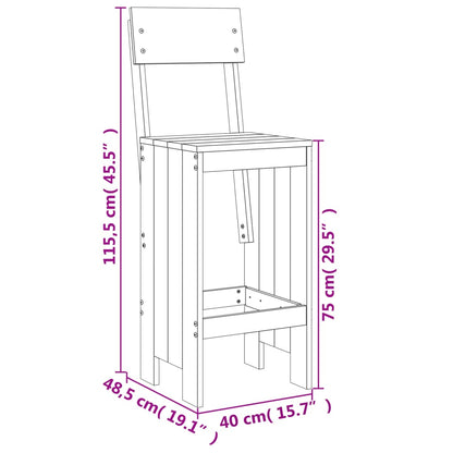 Solid Pine Wood Bar Stools Set of 2 - 40x48.5x115.5 cm