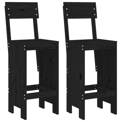 Set of 2 Black Solid Pine Wood Bar Stools - 40x48.5x115.5 cm