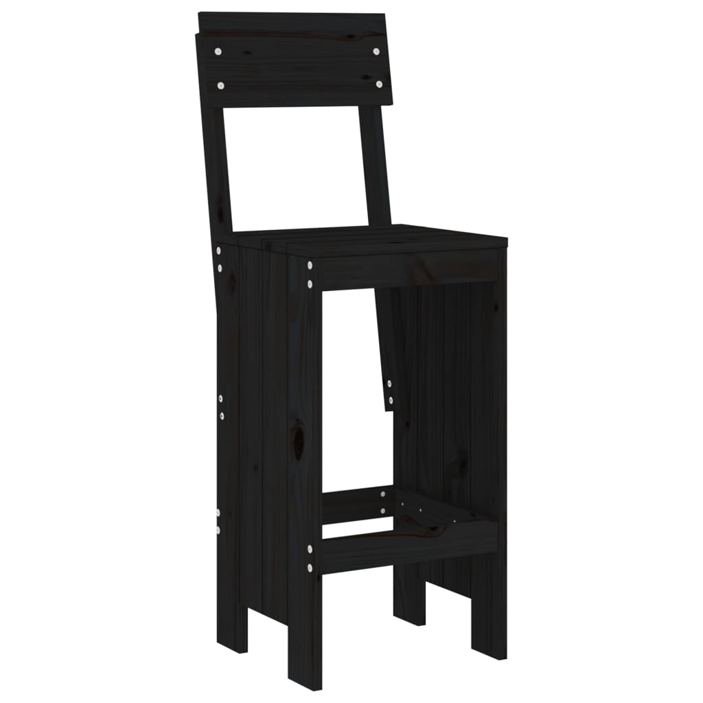 Set of 2 Black Solid Pine Wood Bar Stools - 40x48.5x115.5 cm