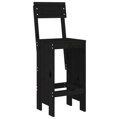 Set of 2 Black Solid Pine Wood Bar Stools - 40x48.5x115.5 cm