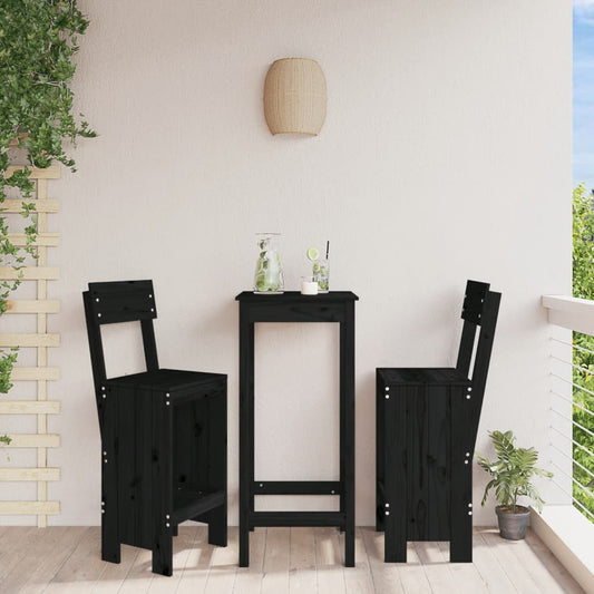 Set of 2 Black Solid Pine Wood Bar Stools - 40x48.5x115.5 cm