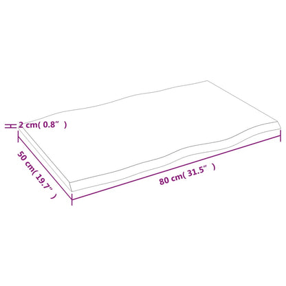 Live Edge Oak Table Top, Light Brown, 80x50x2 cm, Solid Wood
