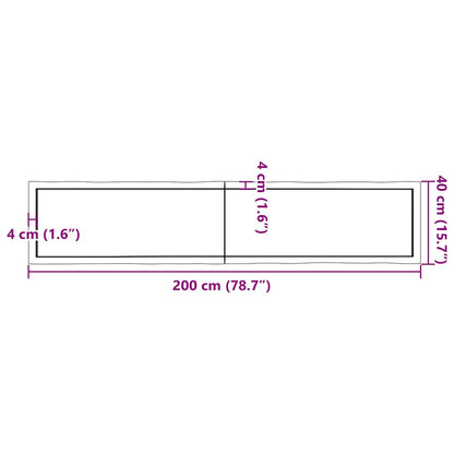 Live Edge Light Brown Solid Wood Table Top, 200x40cm, Treated Durable