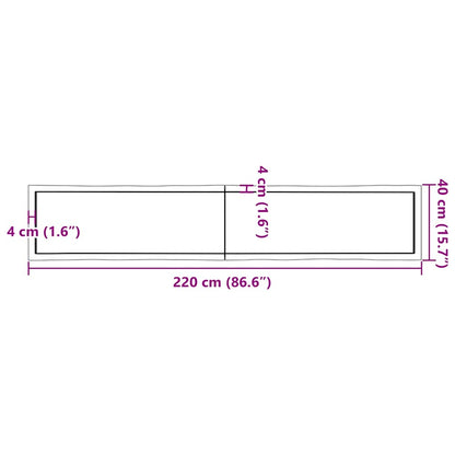 Solid Wood Live Edge Table Top, Light Brown, 220x40x(2-6)cm