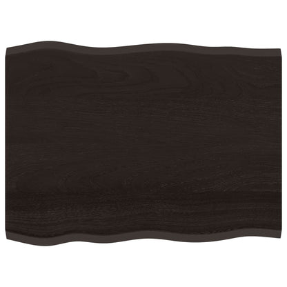 Solid Oak Live Edge Table Top, Dark Brown, 80x60 cm