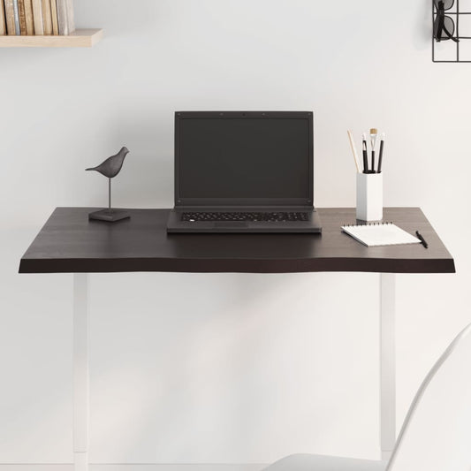Solid Oak Live Edge Table Top, Dark Brown, 80x60 cm