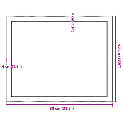 Live Edge Dark Brown Solid Wood Table Top 80x60x(2-6) cm