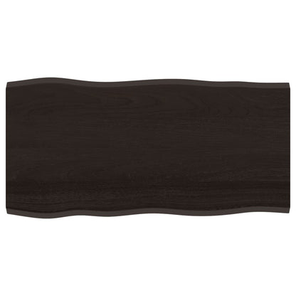 Live Edge Dark Brown Oak Table Top - 100x50x2 cm Solid Wood