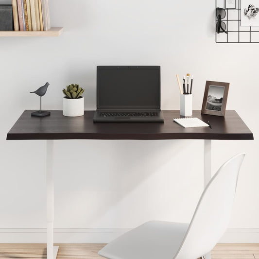 Live Edge Dark Brown Oak Table Top - 100x50x2 cm Solid Wood
