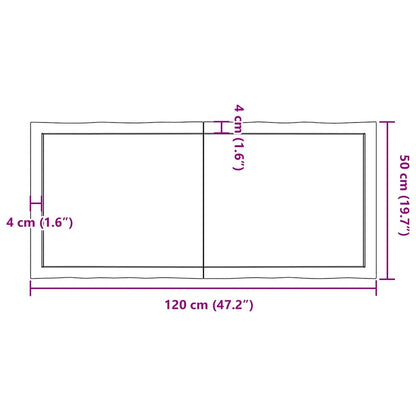 Solid Live Edge Table Top, Dark Brown, 120x50x2-4cm, Treated Wood