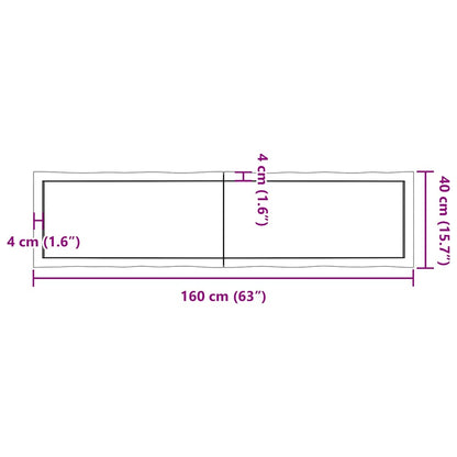 Solid Wood Live Edge Table Top, Dark Brown, 160x40 cm, Treated