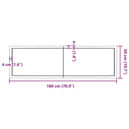 Live Edge Solid Wood Table Top, Dark Brown, 180x50 cm