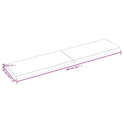 Solid Wood Live Edge Table Top, Dark Brown, 200x50 cm, Treated