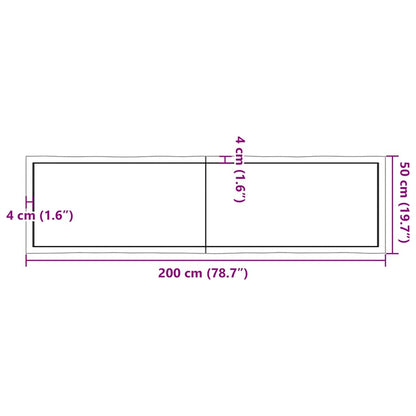 Solid Wood Live Edge Table Top, Dark Brown, 200x50 cm, Treated