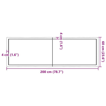 Solid Wood Live Edge Table Top, Dark Brown 200x60 cm